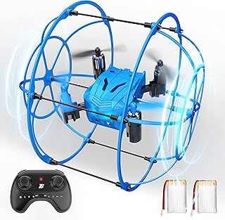 BEZGAR HQ053 Remote Control Drone for Kids - Mini Drones Spherical Rolling Quadcopter 360 Degree Flip Christmas Birthday Gift, RC Kids Drone Beginner Toys for Boys Age 5 6 7 8 9 10 11 12, Blue