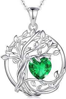 FANCIME Tree of Life Birthstone Necklace for Women 925 Sterling Silver Tree Pendant Birthstone Necklace Jewellery Gemstone Anniversary Birthday Christmas Gifts for Wife Girls Her