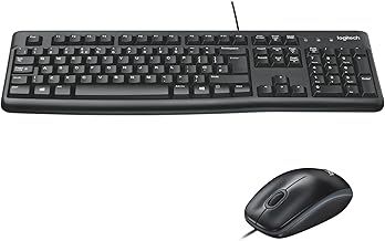 Logitech MK120 Wired Keyboard and Mouse Combo for Windows, Optical Wired Mouse, Full-Size Keyboard, USB Plug-and-Play, Compatible with PC, Laptop, QWERTY UK English Layout - Black