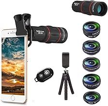 Apexel Phone Camera Lens Kit 18X Telephoto/Wide Angle&Macro Lens/Fisheye/Kaleidoscope Lens/Star Filter with Remote Shutter Tripod for iPhone Samsung and Most Smartphone