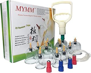 12 Cupping Cups Sets Biomagnetic Traditional Professional Chinese Therapy Massage Cupping Set Household Pull Out Vacuum Cupping Kit/Chinese Massage Hijama Suction (12)