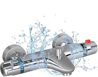 Kaket Chrome Thermostatic Shower Mixer Tap, Wall Mounted Thermostatic Shower Mixer Valve Anti Scald Tap, Bathroom Shower Mixer Bar Hot Cold Water Constant Temperature Control
