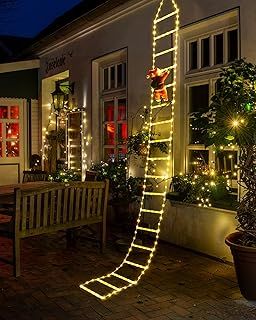 NEXVIN 9.9Ft Christmas Ladder Lights with Santa Claus - 338 LED Christmas Lights, 8 Modes, Timer Memory Function, Mains Powered, Indoor/Outdoor Garden & Xmas Tree Decorations (Warm White)