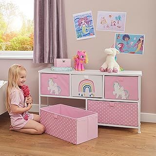 Liberty House Toys Kids Unicorn 5 Drawer Storage Chest, Pink