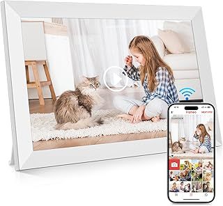 10.1 Inch WiFi Digital Photo Frame Built in 64GB Memory, 1280x800 IPS LCD Touchscreen, Auto-Rotate and Audio, Quick and Easy Share Photos or Videos via the Frameo App, the Best Choice for Gifting