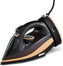 GEEPAS Steam Iron | Clothes Dry & Steam Press | 40s Fast Heat-Up Vertical Steaming | Ceramic Soleplate Adjustable Temperature Cordless | 300ml Tank 1g/Steam Output | 2 Year Warranty 2400W Black/Gold