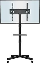BONTEC Mobile TV Stand on Wheels for 23-60 inch Plasma/LCD/LED TVs, Portable TV Stand with Laptop Shelf, Height Adjustable Wheeled Rolling TV Cart Trolly up to 25kg, Max. VESA 400x400mm