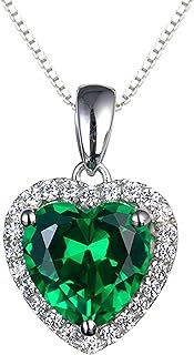 Navachi 925 Sterling Silver 18k White Gold Plated 3.7ct Heart Ruby or Emerald Necklace Pendant