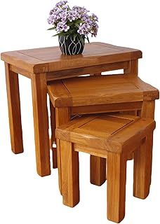 Nesting Table Solid OAK Nest of 3 Tables Wooden Side Nesting Wood End Coffee Lamp Table Rustic Sets