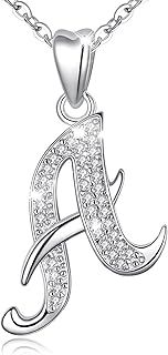 Initial Necklace Sterling Silver Letter Necklace Letter Alphabet Personalised Pendant Jewellery with Cubic Zirconia Gifts for Women Girls AEONSLOVE