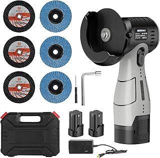 Mini Cordless Angle Grinder with Battery Level Display, 76mm 19500RPM Brushless Angle Grinder with 2 * 1500mAh Battery, 3 Angle Grinding Discs, 3 Cutting Discs and Case for Grinding Cutting, UK Plug