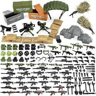 Feleph Military Army Toy, WW2 Weapon Pack for Soldier Figures, Swat Team Gear Bricks Set Compatible with Major Brand Building Blocks