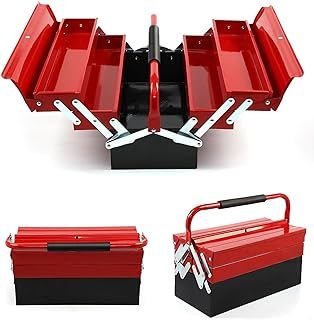 Trintion Metal Tool Box 43cmx22cmx21cm 3 Tiers 5 Tray Tool Storage Box Cantilever Tool Box Organiser (Red)