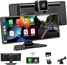 Wireless Car Stereo for Apple Carplay Android Auto with 4K Dash Cam Front, 10.26" Touch Screen CarPlay Car Radio, Loop Recording,1080P Rear Camera, Mirror Link,GPS Navigation,Bluetooth,64G TF, Siri/FM