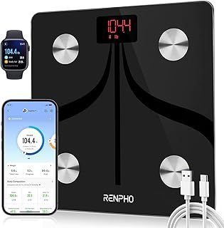 RENPHO Smart Body Fat Scales USB Rechargeable, Bathroom Scales for Body Weight High Precision Weighing Scale with Bluetooth Smart App, Body Composition Monitor for Body Fat, BMI, Muscle Mass, Elis 1