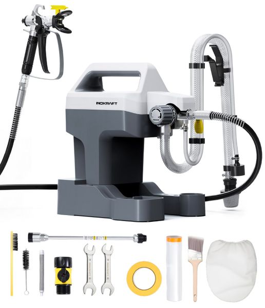 InoKraft NEO Airless Paint Sprayer Kit, 466W, Covers up to 7 m²/min, Beginner-Friendly Paint Sprayer for Walls and Ceilings, Wood & Metal, 7.6m Hose, Lightweight All-in-One Kit with Accessories