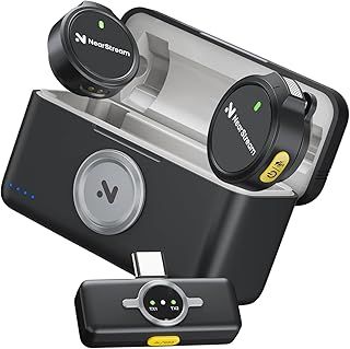NearStream Wireless Lavalier Microphones for Android,iOS,Tablet,PC,Lapel Portable Microphone Intelligent Noise Cancelling for Streaming,Video Recording,Vlog,Podcast,Clip on Microphone(AWM25T)