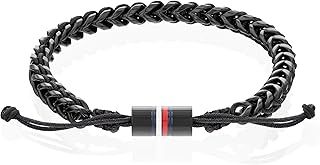 Tommy Hilfiger Jewelry Men's Stainless Steel and Nylon Intertwined Bracelet with Adjustable Closure