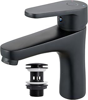 MILOT Single Lever Bathroom Sink Tap | Lead Free Brass Basin Taps | Slotted Pop up Waste | G1/2" Fitting Leak Proof 35 mm Ceramic Cartridge | Black Bathroom Tap
