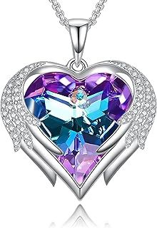 Praelinos Angel Wing Heart Necklaces for Women 18K White Rose Gold Plated Pendant Austria Crystal 5A Cubic Zirconia Necklace Valentines Mother's Day Birthday Jewellery Gifts for Mom Girlfriend Wife
