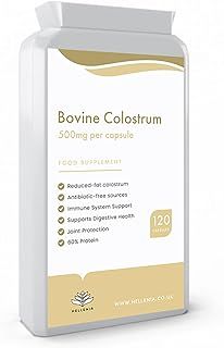 Bovine Colostrum Capsules 500mg - 120 Capsules | 20% Immunoglobulins G | Reduced-Fat Colostrum | from Grass-fed Cows | Free from Antibiotics | Digestive Health - Made in The UK by Hellenia