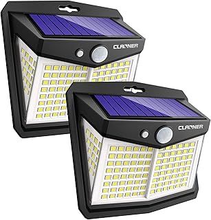 CLAONER Solar Powered Lights Outdoor, Upgraded Wireless 270° IP65 Solar Motion Sensor Security/Wall Light for Front Door, Yard, Garage, Garden, Fence, Cool White (2 Pack)