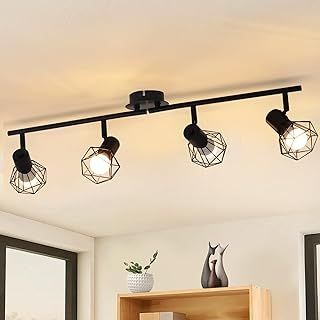 Glitzerlife Ceiling Lights Black Ceiling Spotlight - 4 Way Ceiling Light Metal Vintage Cage E14 Industrial Rotatable Adjustable 350°Swivelling Design for Living Room Bedroom Kitchen Without Bulbs