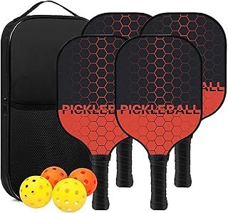 Touyinger Pickleball Paddles with Fiberglass Surface - Pickleball Set with 4 Balls, Portable Bag for Indoor & Outdoor Sports