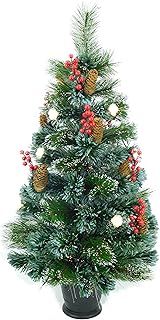 Christmas Concepts® 3ft (90cm) Pre Lit Frosted Fibre Optic Christmas Tree With Natural Cones & Red Berries With Warm White LED Rose Lights