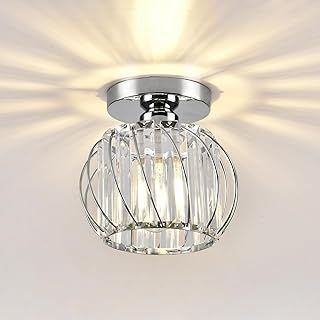 Chandelier Crystals Ceiling Lighting Fixtures, Chrome Modern Mini Ceiling Light, Small Semi Flush Mount Ceiling Light for Kitchen Hallway Dining Rooms Living Rooms Bar