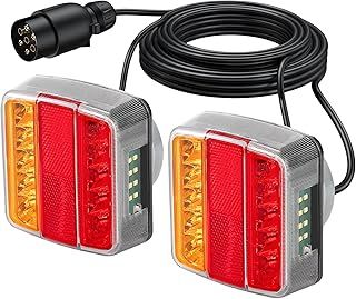 18 LEDs Trailer Lights - Magnetic Tail Light with 7 Pin Plug and 7.5m/24.6ft Cable LED Trailer Rear Brake Indicator Light IP65 Waterproof for 12V Trailer Camper Van Truck Lorry