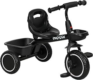 Kids Trike, Toddler Tricycle for 2 to 5 Years, with Adjustable Seat, Pedal, Front Rear Baskets, 3 Wheels Kids Bike Gift for Boys and Girls, Black