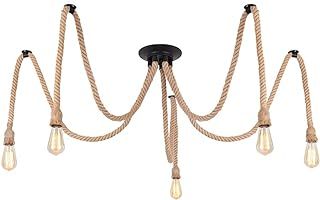 DIY Hemp Rope Retro Industrial Chandelier,Industrial 5 Lights Pendant Light Fitting,Retro E27 Edison Style Lamp/Living Room Restaurant Pendant Lights/Light Fixture,5 Lights(lampbulb is not Included)