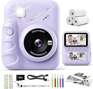 Kids Camera Instant Print, 3.0'' Screen 48MP Photo Camera for Kids with 32GB Card & Print Paper, 1080P HD Video Recording, Gift for Boys Girls 3-12 Year Old (Purple)