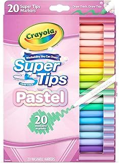 CRAYOLA Pastel SuperTips Washable Markers - Assorted Colours (Pack of 20) | Premium Felt Tip Pens That Can Easily Wash Off Skin and Clothing | For Ages 3+