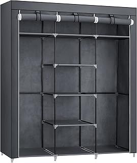 SONGMICS Canvas Wardrobe Bedroom Furniture Cupboard Clothes Storage Organiser Gray 175 x 150 x 45 cm RYG12G, Gery