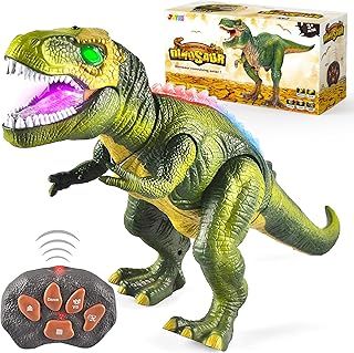 JOYIN LED Light Up Remote Control Dinosaur Walking and Roaring Realistic T-Rex Dinosaur Toys with Glowing Eyes, Walking Movement, Shaking Head For Toddlers Boys Girls