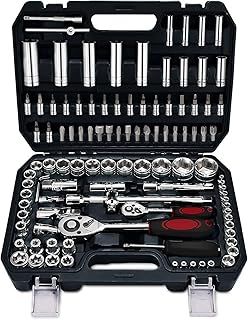 108-Piece Socket Set with 1/4" and 1/2" Drive Ratchet, 5° Flexibility for Home Repairs, Workshops, Engineering Studies
