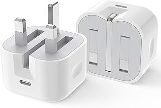 2 Pack USB C Plug Fast Charge【MFI Certified】20W Folding USB C Adapter for iPhone 14/13/12/11/X,iPad, AirPods Pro, Type C Adapter Fast USB C Charger UK Adapter