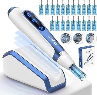 A11 Professional Wireless Microneedling Pen and Derma Pen 20 Replacement Cartridges Adjustable Micro Needling Derma Machine with Induction Base for Skin Care A11KIT-UK