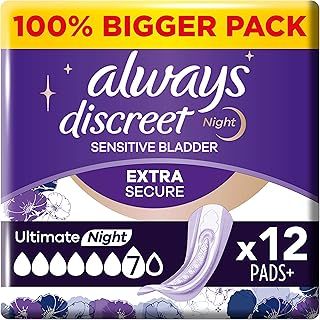 Always Discreet Incontinence Pads Plus Women Ultimate Night x12, Strong Protection You Barely Feel