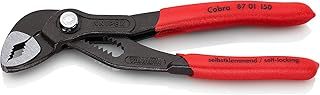 KNIPEX Cobra Water Pump Pliers, 150 mm, Nuts to 30 mm, Pipes to 36 mm, Self-Locking, Fine Adjustment by Button Push, Pipe Wrench, 87 01 150
