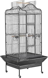 Extra Large Parrot Cage Open Play top Bird Cage for African Grey Parakeets Cockatiels with Stand Black 160 cm