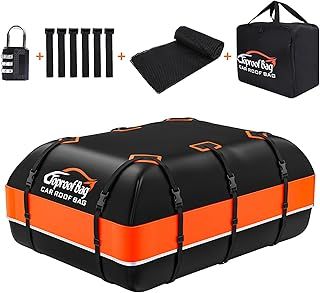 Car Roof Box, 21 Cubic Feet Roof Bag, 1000D Waterproof Heavy Duty Tear-Resistant Fabric, Rooftop Cargo Carrier for All Vehicle with/without Racks, Included Luggage lock, Anti-Slip Mat, 6 Door Hooks.