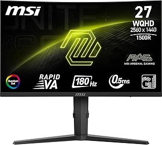 MSI MAG 275CQRF QD E2 27 Inch WQHD Curved Gaming Monitor - 1500R 2560 x 1440 Rapid VA Panel, 180 Hz - 05ms (GtG, Min) , Adaptive Sync - DP 14a, HDMI 20b CEC