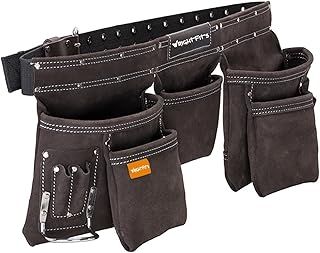 WrightFits Leather Apron Tool Belt, Heavy Duty Tool Pouch with Multi Pockets, Professional Work Pouch for Electricians, Carpenters, Adjustable Waist Storage Organiser, Hammer Loop