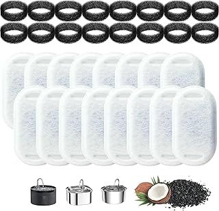 32 Pcs Cat Water Fountain Filters Replacement Cat Fountain Filters 16 Pcs Activated Carbon Filter&16 pcs Foam Filter for 3.2L,2L Cat Water Fountain