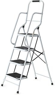 easylife safety Folding Step Ladder | 4 Step Ladder, Strong, Non-Slip Rubber Steps With Rail Support And Grip Tight Ridges | 96x159cm - Safety Step Ladders