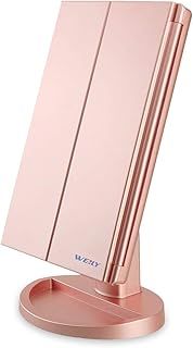 WEILY Makeup Mirror, 1x/2X/3X Trifold Makeup Mirror with 21 LED Lights and Adjustable Touch Screen Mirrors Cosmetic Countertop Mirrors (Rose Gold)