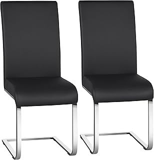 Yaheetech Dining Chairs Set of 2 Faux Leather Kitchen Chairs High Back Dining Room Chairs for Home, Kitchen and Living Room, Black